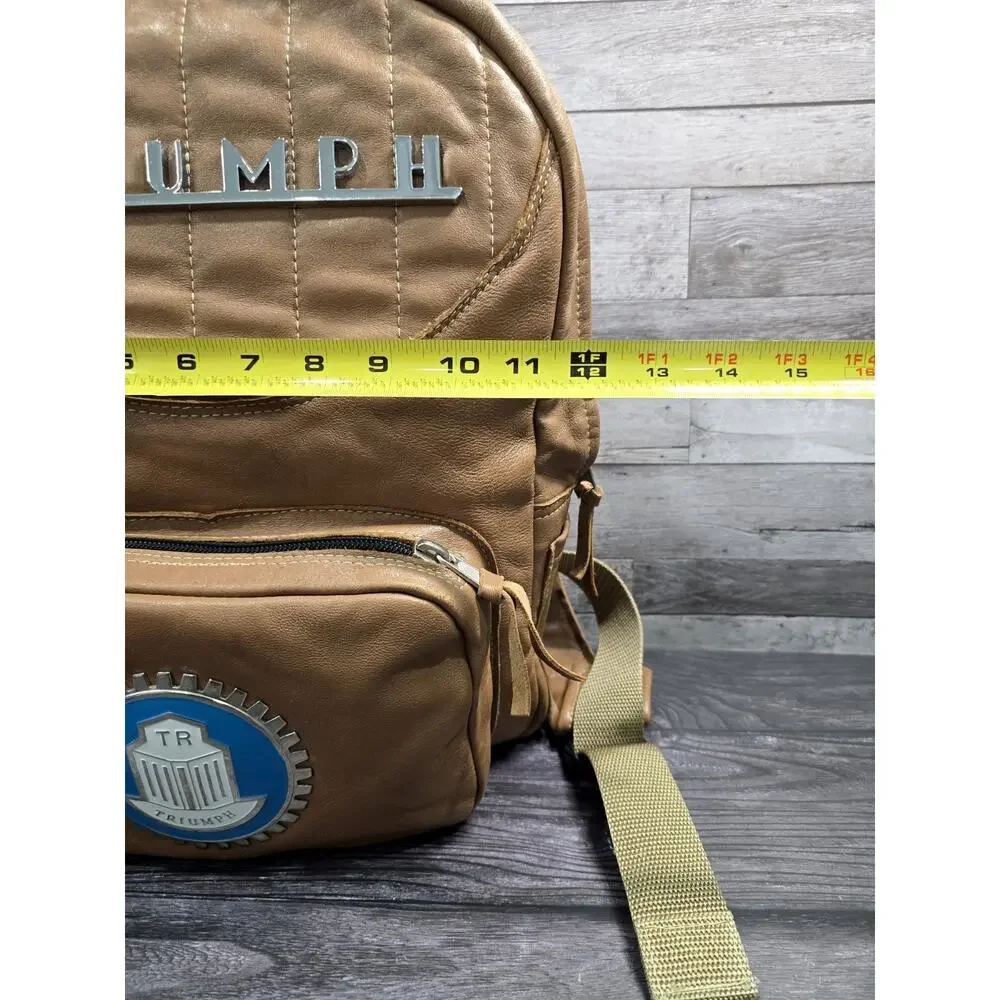 Custom One-of-a-Kind Triumph Moto & Auto Leather Backpack - Vintage Badges